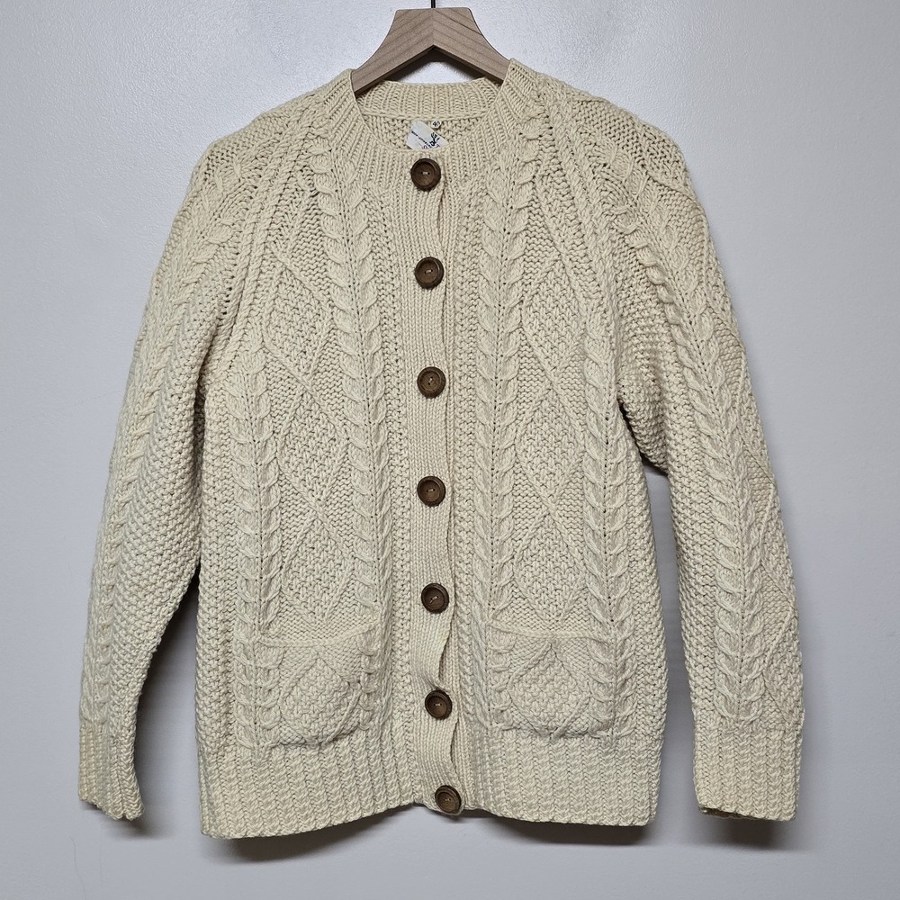 The Scotch House Womens‎ Chunk Cable Knit Ivory Cream Fisherman Sweater Cardigan